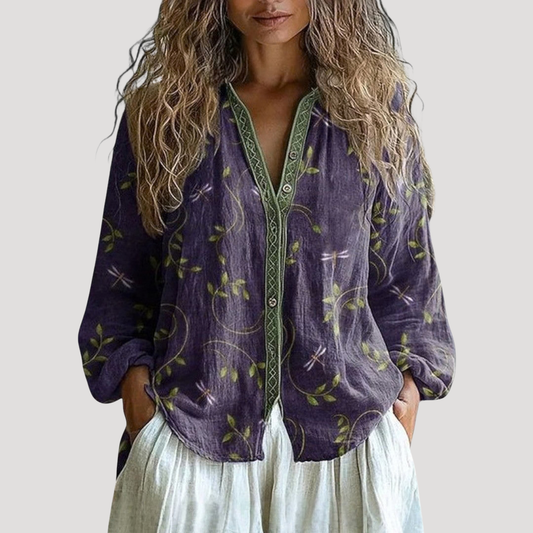 Women's Vintage-Inspired Floral Detail Blouse