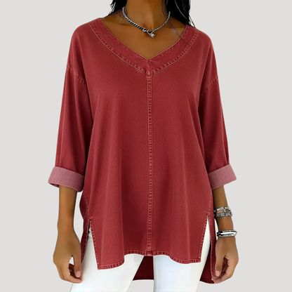 Women’s V-Neck Denim Tunic Top