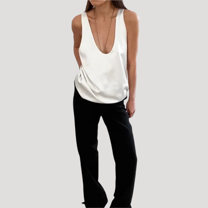 Satin Plunge Cami Top – Deep V Neck Sleeveless Evening Vest