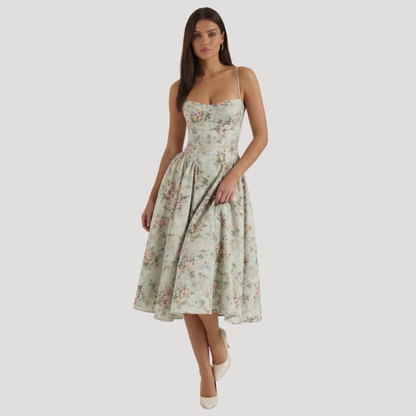 Floral Corset Midi Dress – Fitted Summer Party Dress