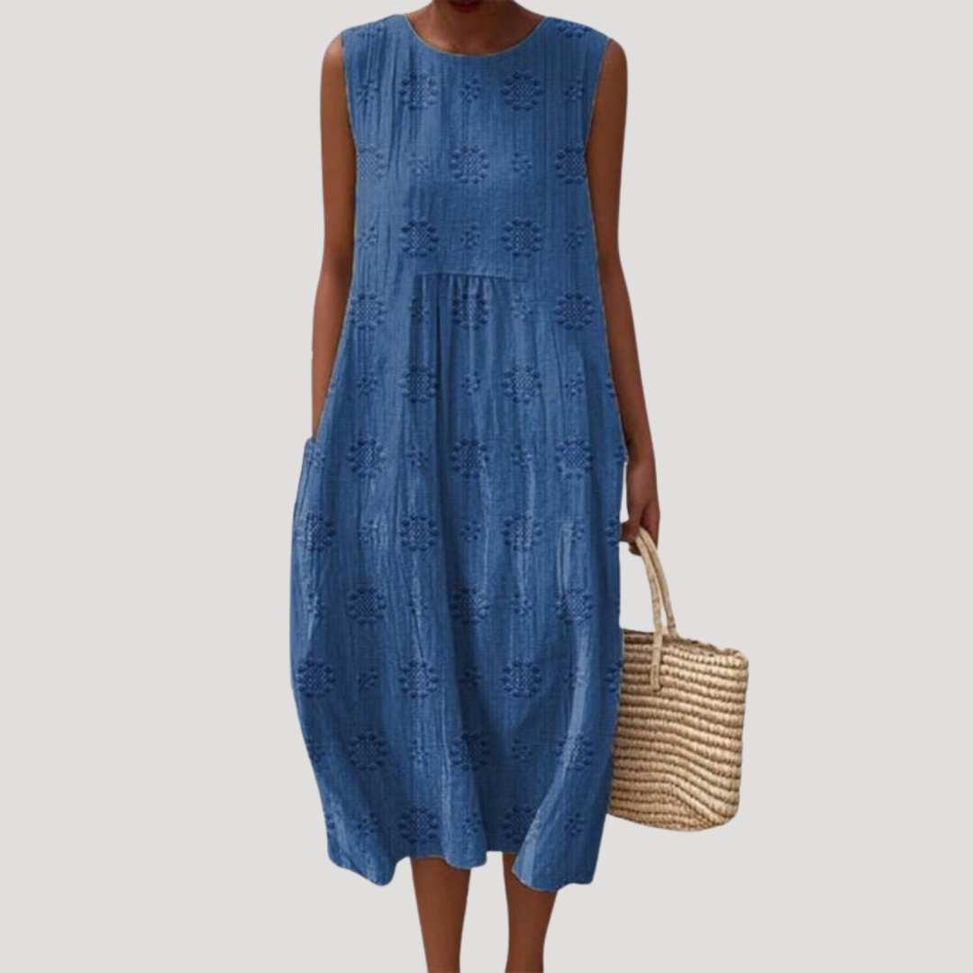 Flowy Textured Sleeveless Smock Midi Dress