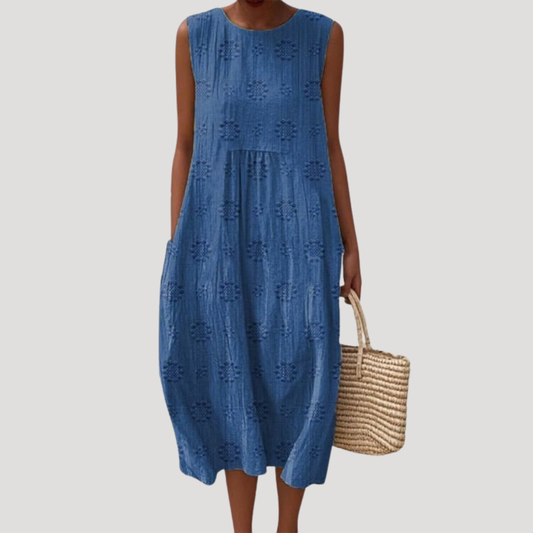 Flowy Textured Sleeveless Smock Midi Dress