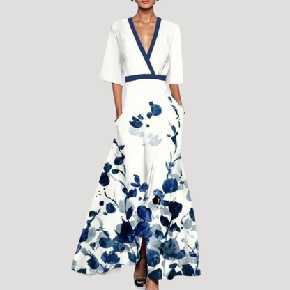 Statement Floral Maxi Dress – Wrap V Neck Design
