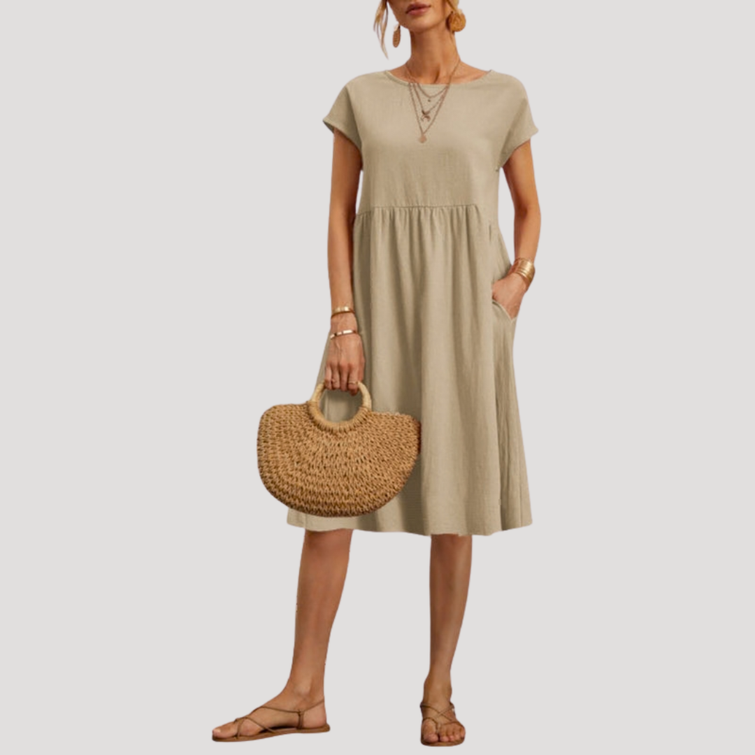 Comfortable Shift Day Dress with Gathered Waist