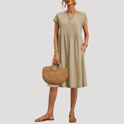 Comfortable Shift Day Dress with Gathered Waist
