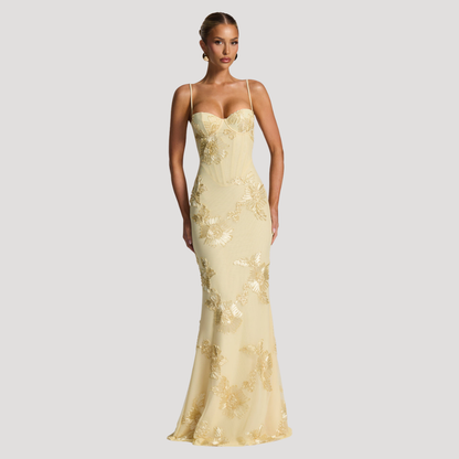 Women’s Elegant Embroidered Spaghetti Strap Evening Maxi Dress