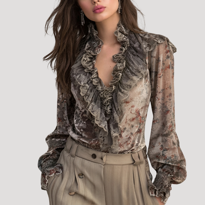 Women’s Ruffle Long Sleeve Floral Blouse