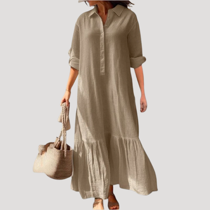 Linen Tiered Maxi Shirt Dress