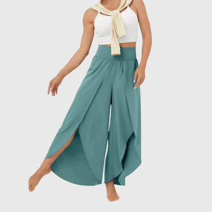 Women’s Elasticated High Waist Wide Leg Split Hem Trousers