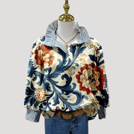 Women's Vintage Floral Print Collared Blouse