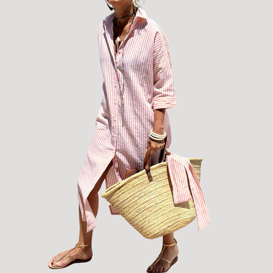 Women’s Relaxed Fit Striped Midi Shirt Dress