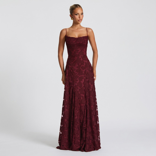 Women’s Elegant A-Line Lace Maxi Dress for Evening Events
