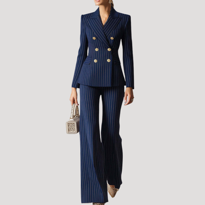 Women’s Double Breasted Elegant Pinstripe Trouser Suit