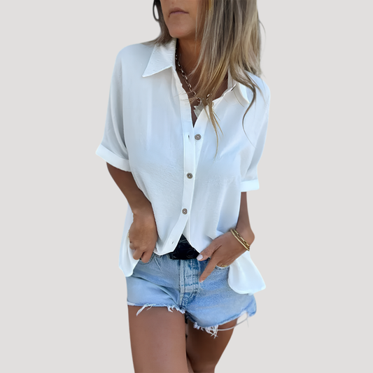 Women’s Relaxed Short Sleeve Button Up Shirt