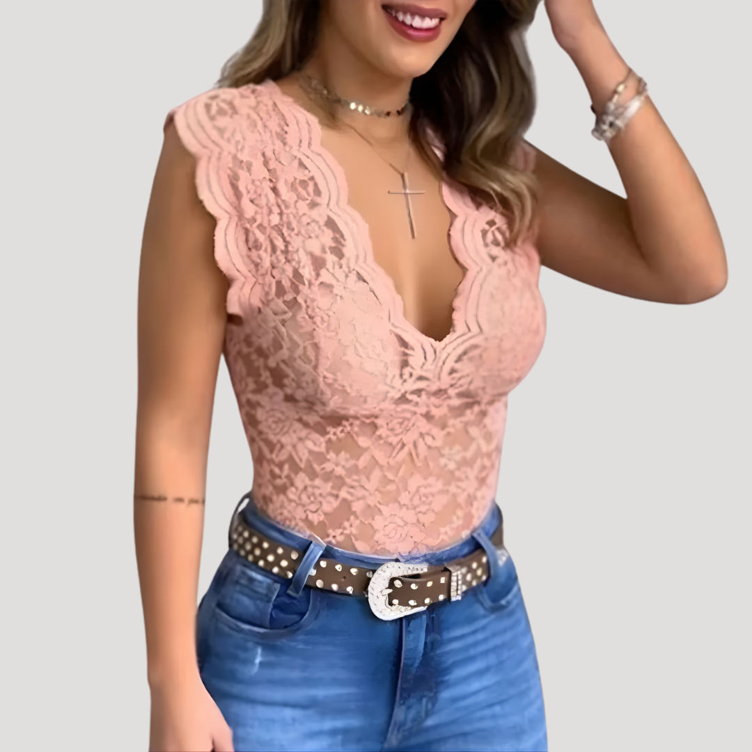 Women’s Summer Lace V Neck Short Sleeve Top