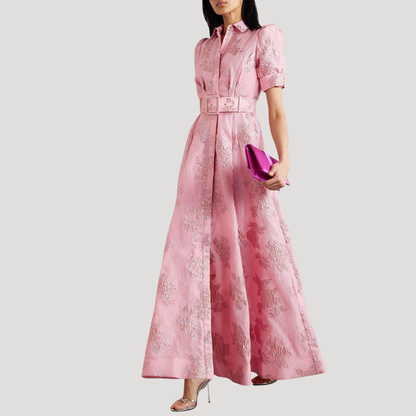 Women’s Elegant Pink Embroidered Evening Maxi Dress