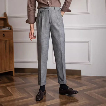 Herringbone Wool Blend Suit Trousers "Winchester"