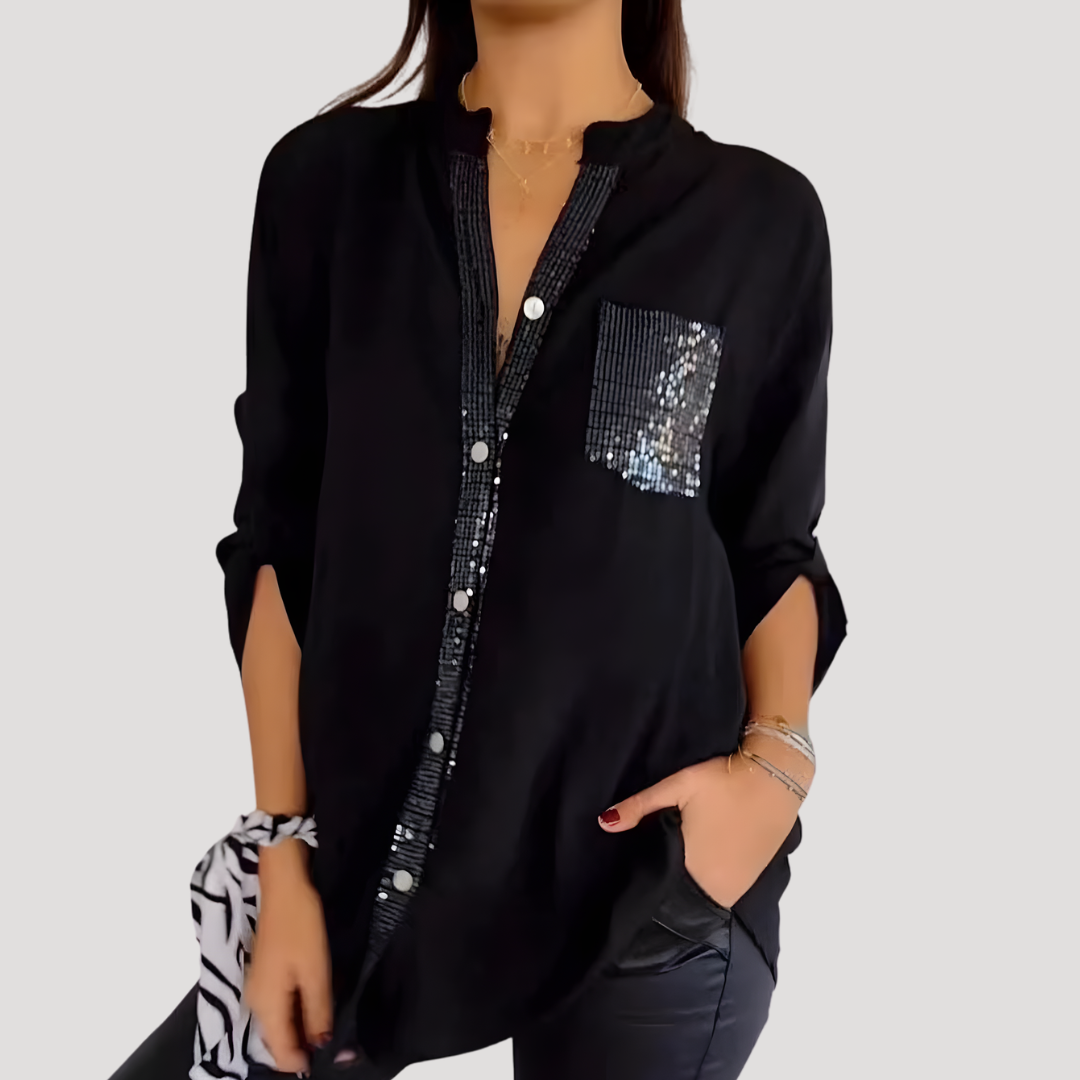 Women’s Sequin Detail Blouse – Casual Chic Button Front