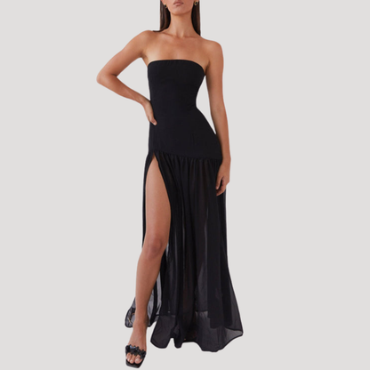 Elegant Strapless Maxi Dress with High Slit for Evening Events