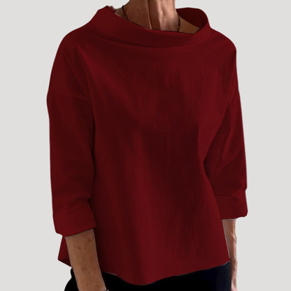 Women's Relaxed Funnel Neck Long Sleeve Blouse