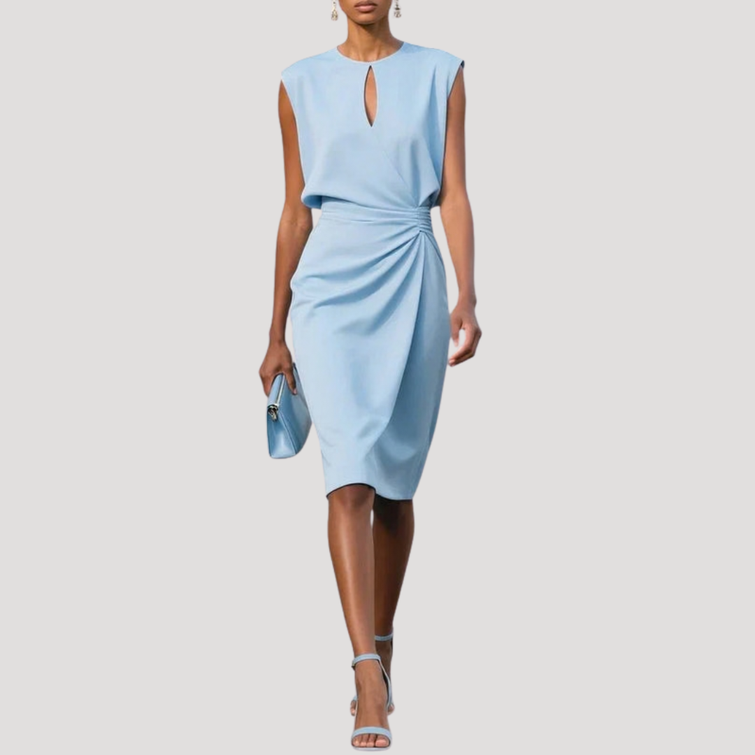 Sleeveless Midi Occasion Dress with Draped Waist