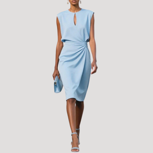 Sleeveless Midi Occasion Dress with Draped Waist