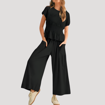 Women’s Peplum Top & Wide-Leg Trousers Co-Ord Set
