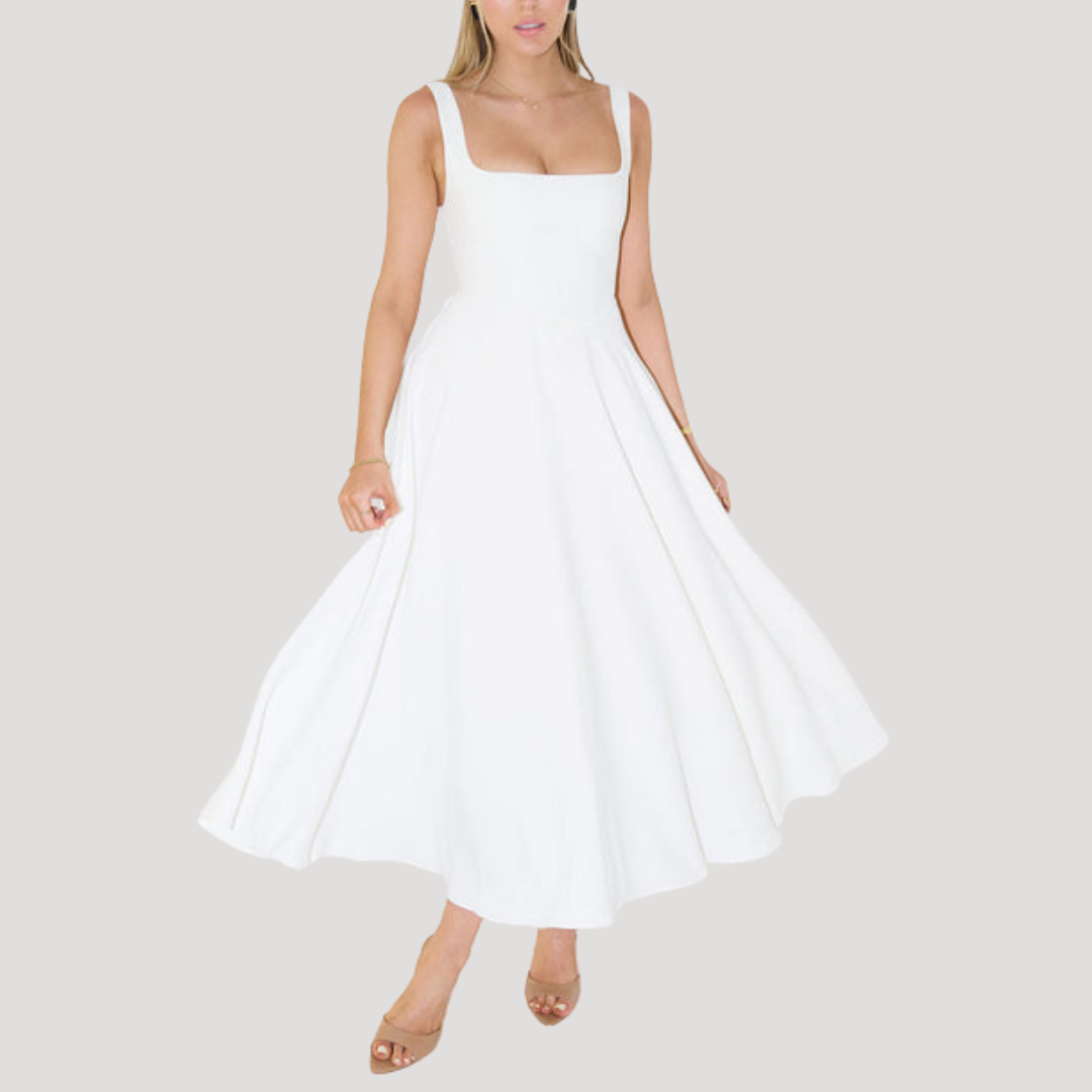 Women’s Elegant Wedding Guest Square Neck Midi Dress