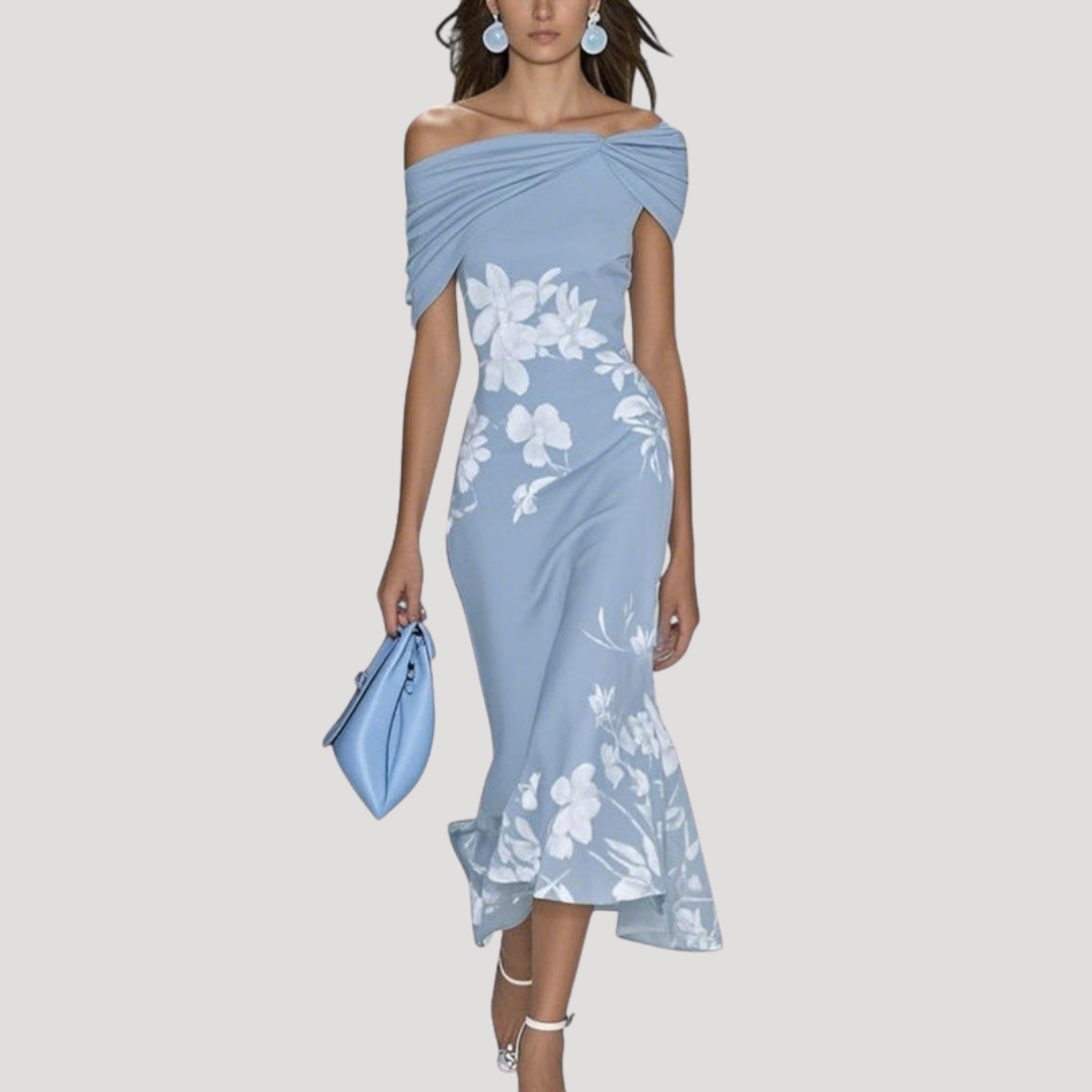 Elegant Floral Off-Shoulder Midi Dress