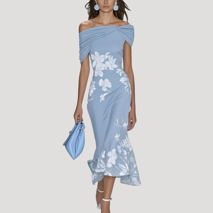 Elegant Floral Off-Shoulder Midi Dress