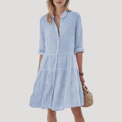 Striped Cotton Midi Shirt Dress with Flattering Fit