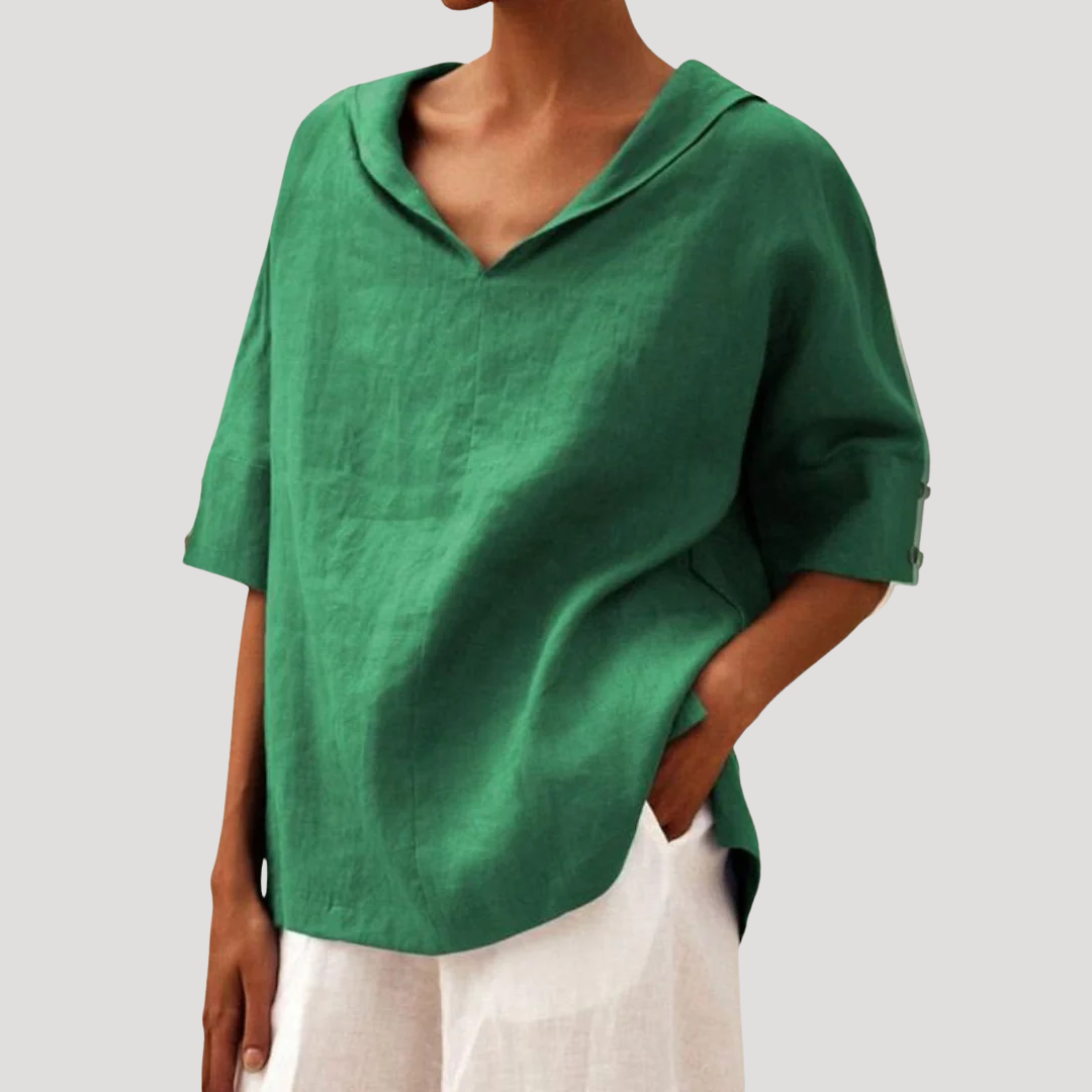 Women's Relaxed Cotton Notch Neck Blouse