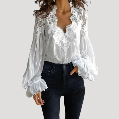 Women’s Sheer Lace Long Sleeve Blouse