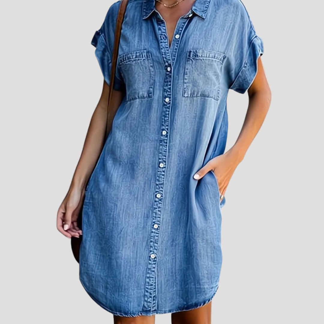 Women’s Short Sleeve Denim Mini Shirt Dress