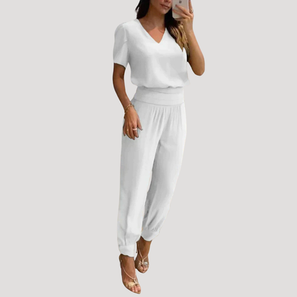 Women’s Chic V-Neck Short Sleeve Co-Ord Set