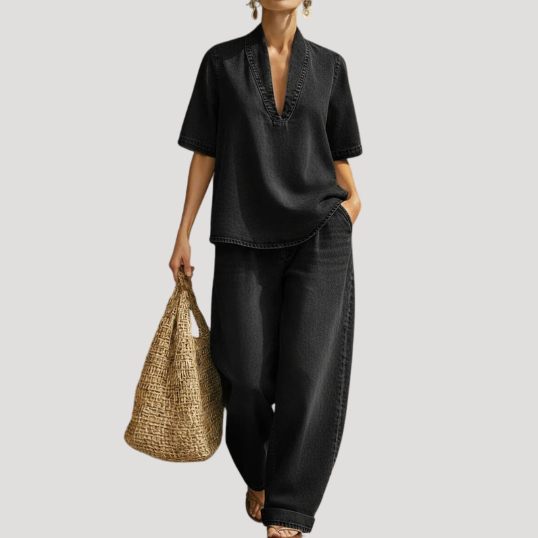 Women’s Denim Short Sleeve Co-Ord Set
