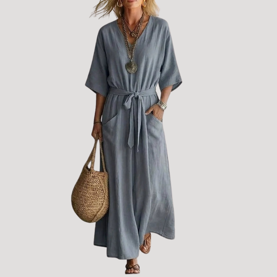 Women’s Flowy Summer Tie Waist Midi Dress
