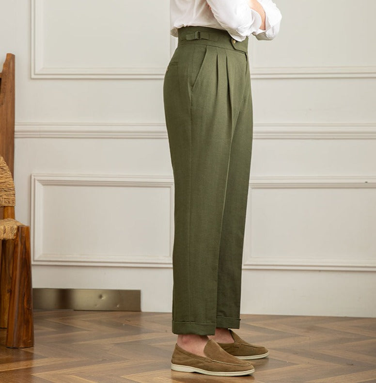 Double pleat trousers in Casino Royale linen blend