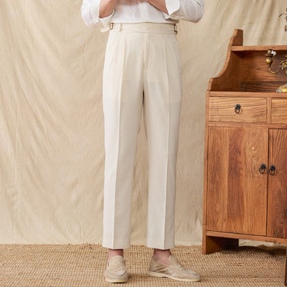 Straight Trousers with Double Pleats in Linen Blend St. Maxime