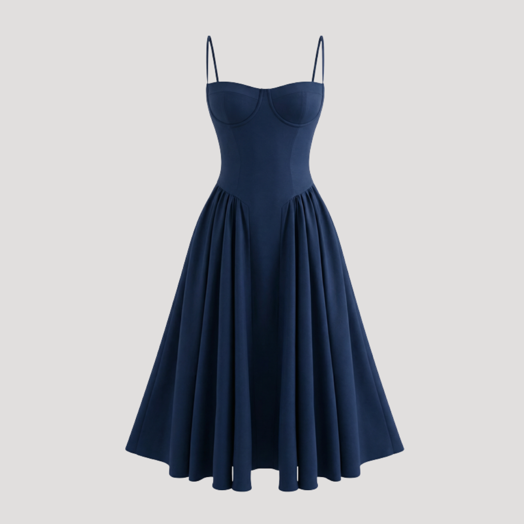 Floral Corset Midi Dress – Fitted Summer Party Dress