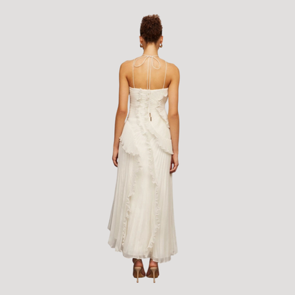 Women’s Elegant Occasion Halter Neck Frill Midi Dress