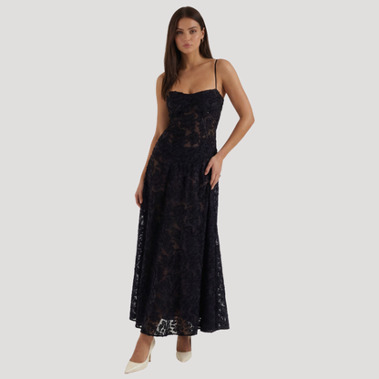 Lace Maxi Dress – Spaghetti Strap Fitted Design – Evening Wear