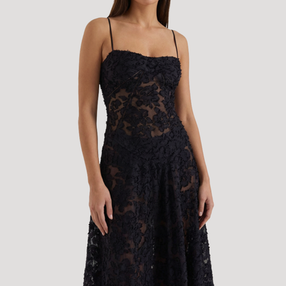Lace Maxi Dress – Spaghetti Strap Fitted Design – Evening Wear