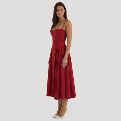 Floral Corset Midi Dress – Fitted Summer Party Dress