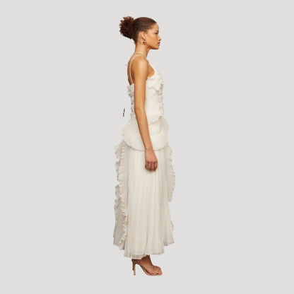 Women’s Elegant Occasion Halter Neck Frill Midi Dress