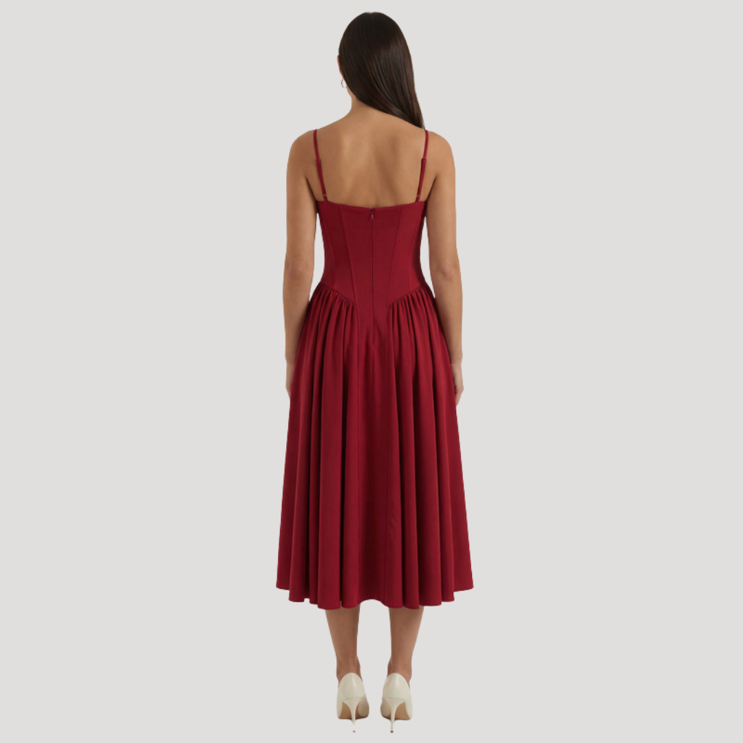 Floral Corset Midi Dress – Fitted Summer Party Dress