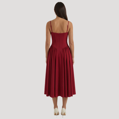 Floral Corset Midi Dress – Fitted Summer Party Dress
