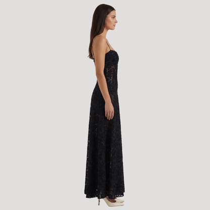 Lace Maxi Dress – Spaghetti Strap Fitted Design – Evening Wear