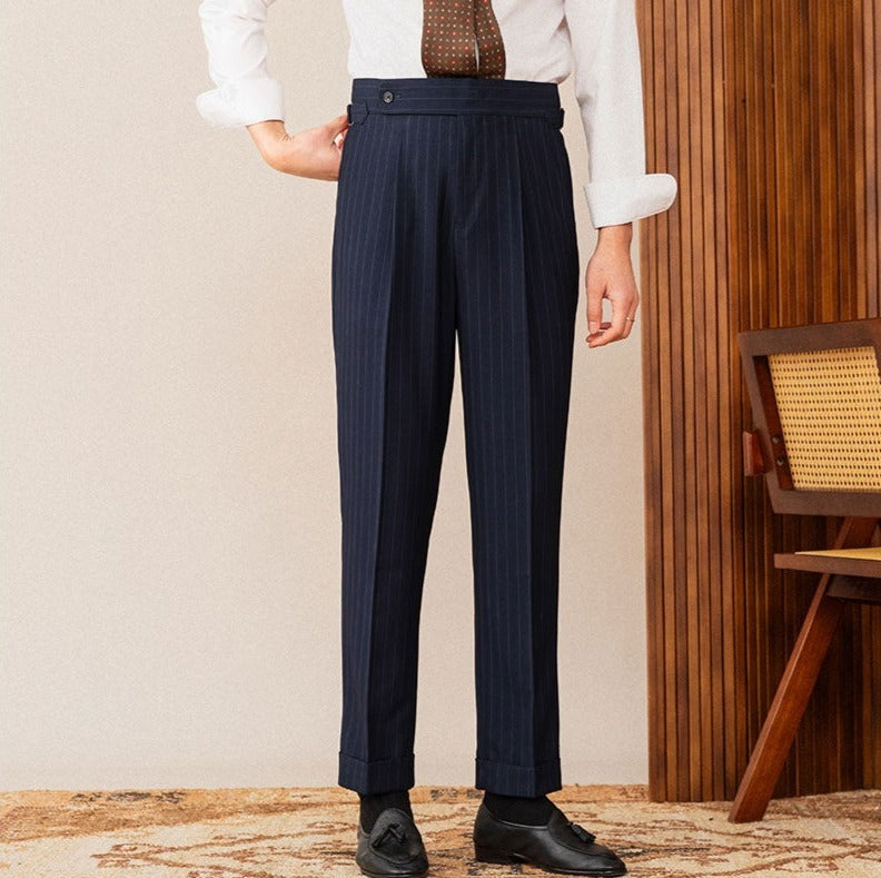 Wall Street Double Pleat Vertical Stripe Trousers