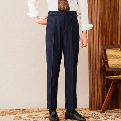 Wall Street Double Pleat Vertical Stripe Trousers